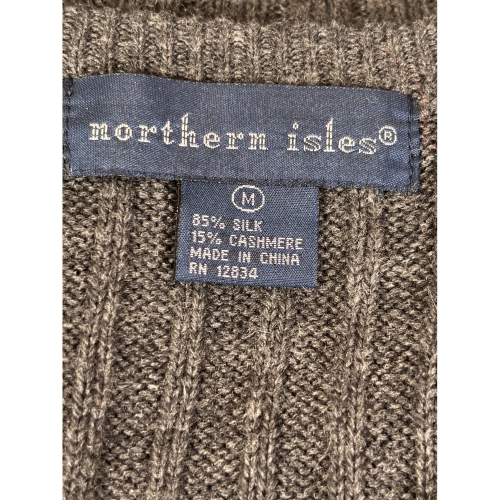 Vintage Gray Silk Cashmere Cable Knit Button Front Cardigan Vest Lightweight - Picture 7 of 8